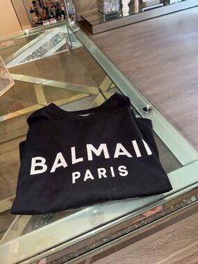 Balmain Black Short Sleeve T-Shirt with White Logo